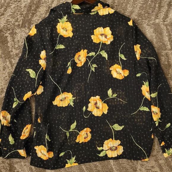 Alfred dunner Womens Floral Semi-sheer Blouse Size 12P Black Yellow Button-Up - Picture 3 of 5